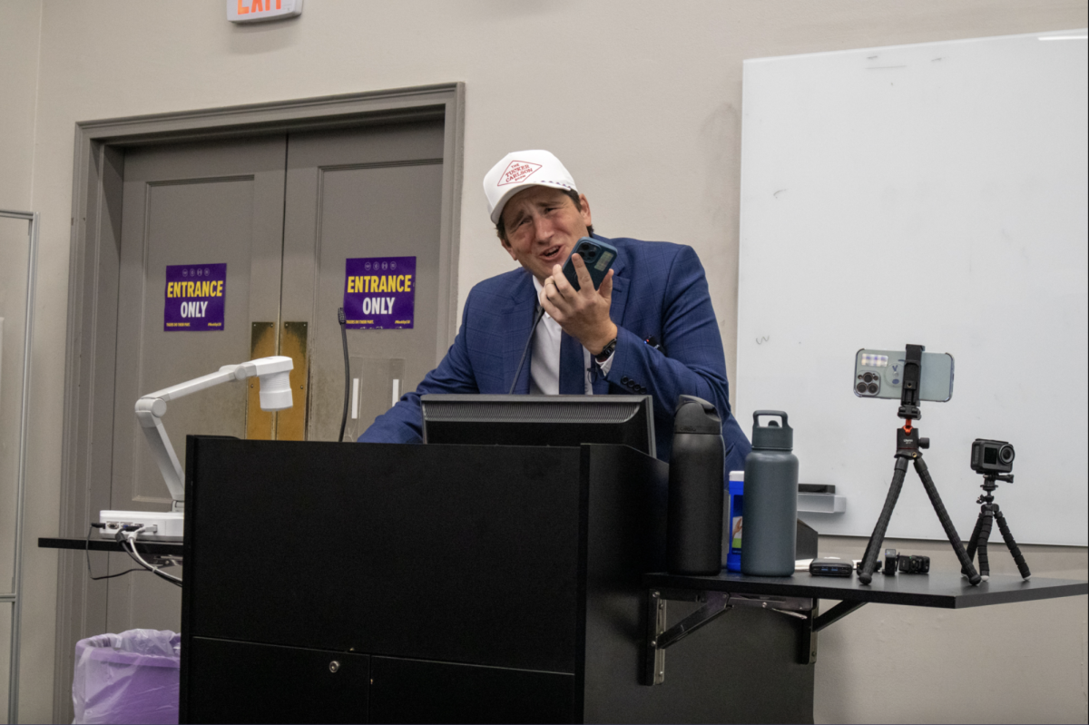 Alex Stein raps Monday, Feb. 10, 2025, in the Howe Russell Geosciences Complex  in Baton Rouge, La.